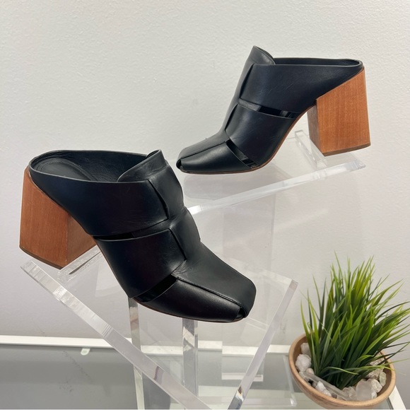 Donald Pliner Lilia Mule Black Leather with Wooden Block Heel Size 7 - Picture 5 of 13